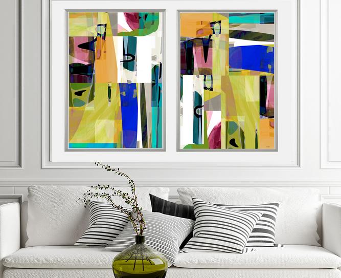 Blue, gray and gold abstract art, #abstract art