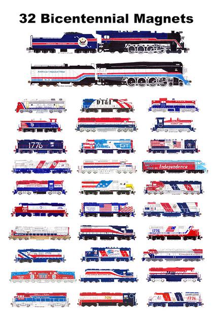 Bicentennial Railroad locomotive posters, magnets, matted prints 