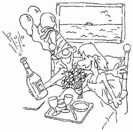 Couple celebrating cartoon illustration for Ocean Village Cruises