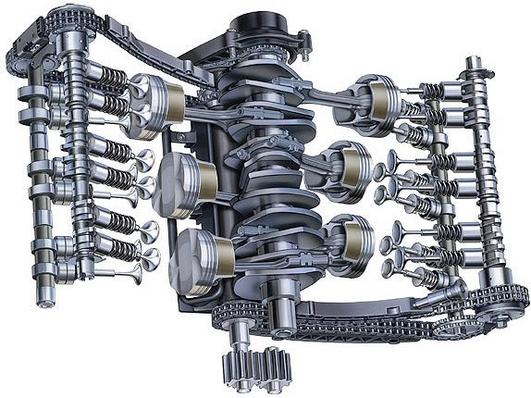 A graphic depicting the inner working of a Porsche engine