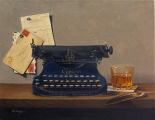 typewriter, original painting, trompe l'oeil art