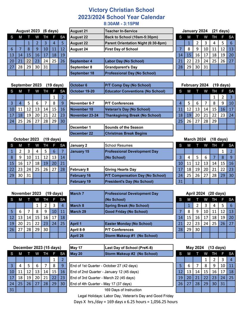 Victory Christian School Calendar 2025-2025