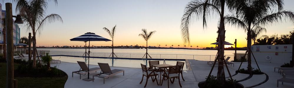 Beautiful sunset View and palm trees with sitting setup