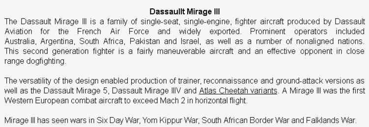 wiki background for 4D model of Dasault Mirage III