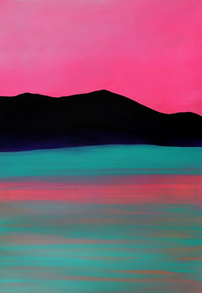 Pink Ripple by Orfhlaith Egan. Contemporary minimalist landscape lake painting. Turquoise and pink. Galway and Berlin.