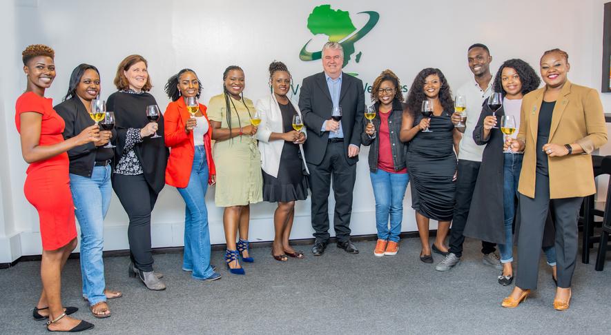 De Vries Premium Wines Stephanie Mwangi, Mitchelle Akoya, Hazel Mukami, Stephanie Odhiambo, Simon Gakungu, Rosemary Kiai, Sjouke de Vries, Rachael Maina, Seated from left to right: Veronicah Wambugu, Loise Wanjiru, Beverly Mbaika