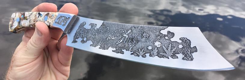 Nautical Etched custom Sea Turtle Chef knife. www.DIYeasycrafts.com