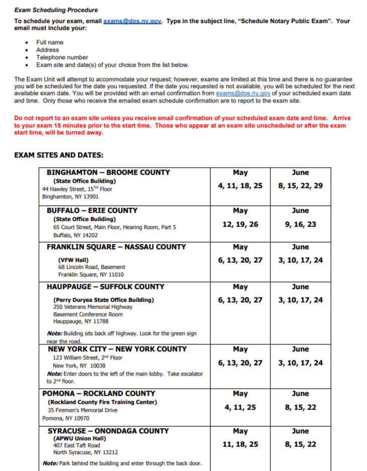 NY Notary Exam Schedule Prep