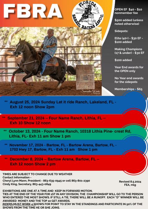 BARREL RACING SCHEDULE OF EVENTS