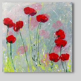 poppies, poppy painting, abstract poppy painting, red flowers, floral art