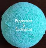 An image of a Peppermint & Eucalyptus Bath Bomb, featuring a bath bomb with a visually appealing design that reflects its fresh, invigorating scent
