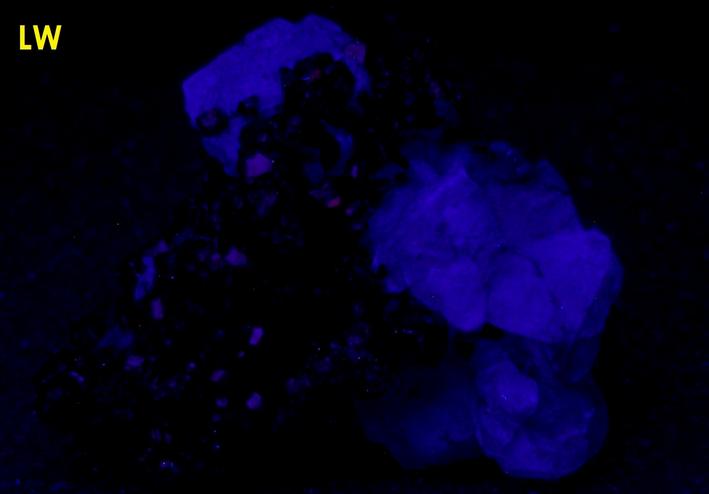 fluorescent FLUORITE, PYRITE crystals, Huanzala Mine, Huallanca District, Bolognesi Province, Ancash Department, Peru