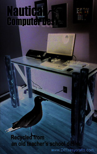 How to recycle an old desk and make it into a nautical computer stand. Easy DIY project. www.DIYeasycrafts.com