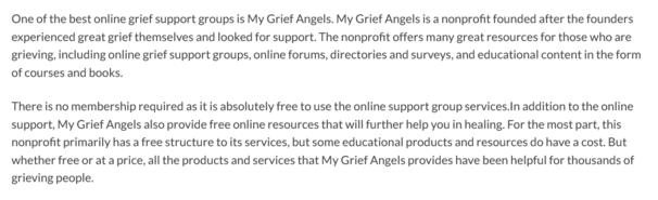 One of the best online grief support groups is My Grief Angels