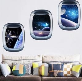 Space Galaxy Planets 3D Spaceship Porthole Wall sticker