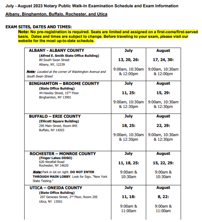 NY Notary Exam Schedule Prep