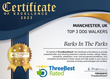 Best Manchester dog Walker certificate 2023