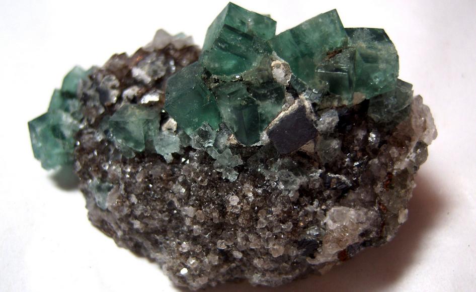 fluorescent green FLUORITE, QUARTZ, GALENA - Rogerley Mine, Rogerley Quarry, Stanhope, Frosterley, Weardale, North Pennines, County Durham, England, United Kingdom