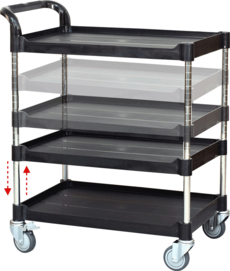 Height-adjustable service cart, 4 tier adjustable utility carts manufacturer