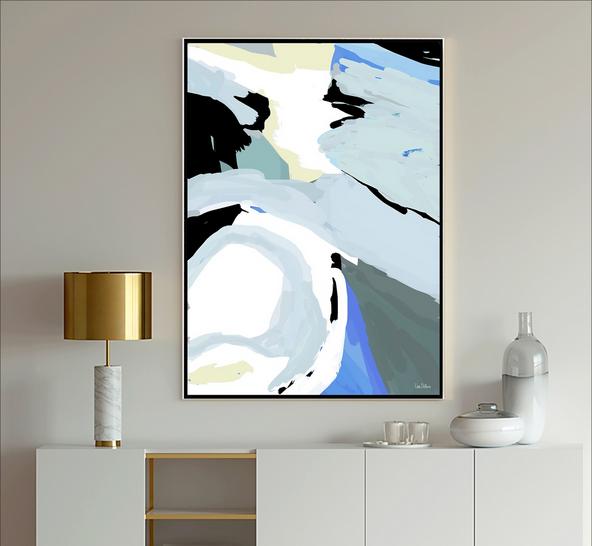 Light blue and navy abstract art