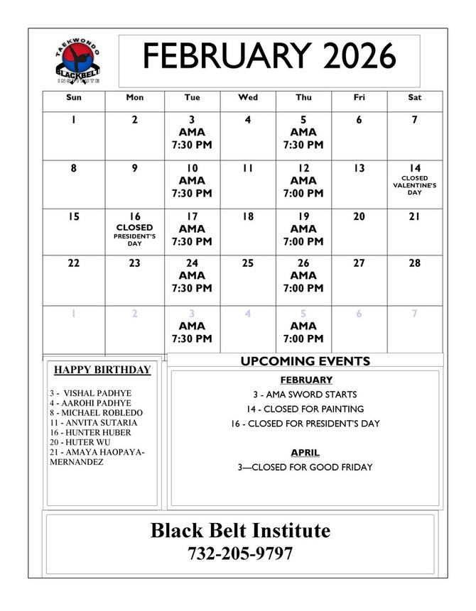 BLACK BELT INSTITUTE MARTIAL ARTS AND KARATE EVENTS CALENDER METUCHEN EDISON