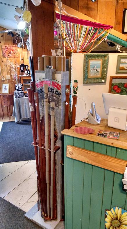 store display of walking sticks.