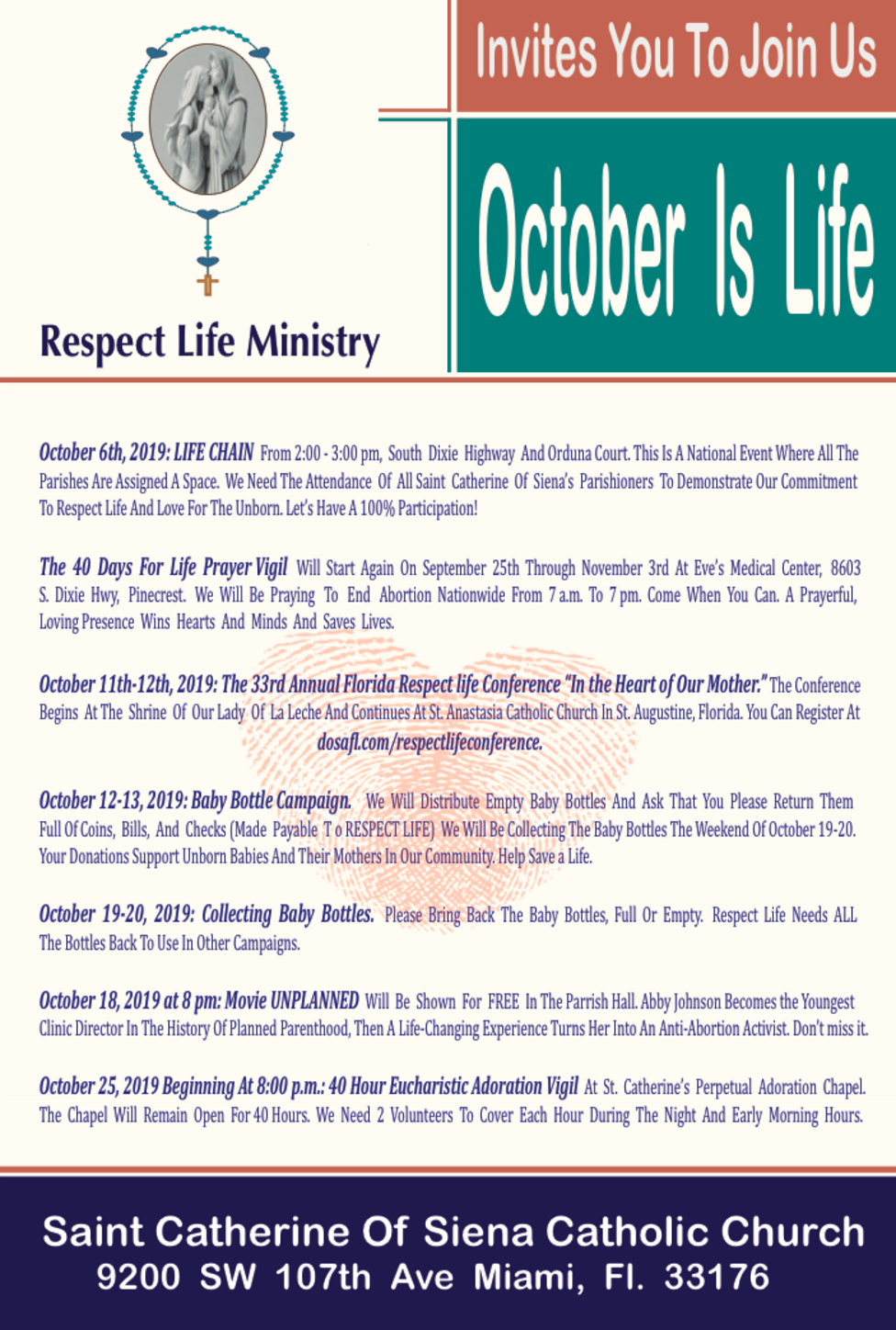 OCTOBER IS LIFE RESPECT LIFE MINISTRY