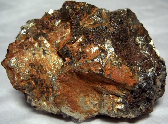 golden PYRITE and brown GARNET, MAGNETITE, CALCITE - Sulphur Hill Mine (Sulfur Hill Mine), Andover Township, Sussex County, New Jersey, USA