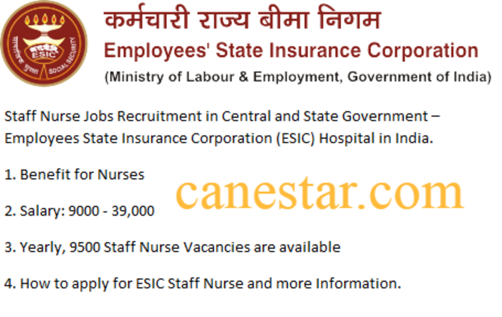 staff nurse jobs in ESIC HOSPITAL, INDIA