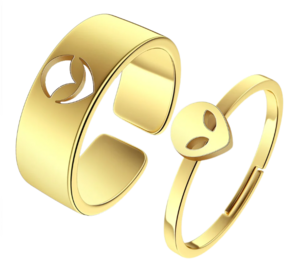 Ufo Alien Friendship Rings Stainless Steel Adjustable Open Ring Set For Couples Punk Hip Hop Jewellery Party Accessories Gift