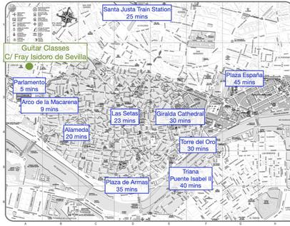 flamenco, classical, and Spanish guitar classes in the center of Seville