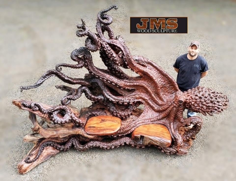 Wood best sale carved octopus