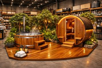 Tina de madera y sauna Barril