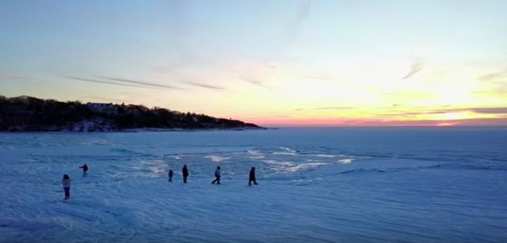 Surreal Drone Visual of a Frozen Beach in Massachusetts
