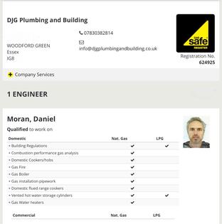 DJG PLUMBING AND BUILDING GAS SAFE REGISTRATION