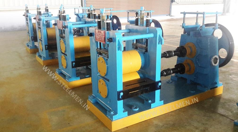 Y-TABLE FOR ROLLING MILLS, OIL LUBRICATION SYSTEM (Capacity - 50 LPM to 300 LPM), AUTOMATIC BUNDLING MACHINE, Hot Billet Shear, Billet Charging Grate, Flywheel, Gear Boxes, Mill Stands, Shearing Machines, Conveyor Rolls, Spindle Carrier, Pinch Rolls, Tilting Tables, Twin Channel, TMT Quenching System, Tail Breaker Pinch Rolls, Oil Lubrication System, Guide Box & Twist Pipes Mechanical Pusher, Mill Accessories, TMT Chain Transfer System, Recuperators, Cooling Tower, gear coupling, universal spindles, steel rolling mill, rolling mill items, steel plant machineries, steel plants, CCM, Continuous casting machine, steel melting, steel makers, leju Thomas, 9310524787, Gear boxes, Pinion stands, Rolling mill Stands on Fiber& bearings, Roller tables, Tilting tables, Y tables, Guide boxes, Chocks, Couplings, Spindles, Rotary shears, Flying shears, Cantilever type pinch Rolls, Tail Breaker pinch Rolls, Quenching Systems (for 8-16 mm, 16-25 mm, & 25-32 mm), Twin channel, Hot Rolling Mills, Shears, Automatic Cooling Bed, Quenching Boxes, Twin Channel Machine, Mill Stands, Cold Rolling Mills, Gear Couplings, Industrial Gear Box, Punching Cropping Machine, Hot Saw, Transmission Tower Machinery, Chain Transfer Systems, Product Design Development, Hot Rolling Mills Bar Rolling Mill Hot Rolling Mill Equipment Slit Rolling Mill Shears Flying Shear Crank Shear Continuous Rotating Shear Disc & Drum Shear Automatic Cooling Bed Quenching Boxes TMT Quenching Boxes Twin Channel Machine Industrial Gear Box Helical Gear Box Rolling Mill Gear Boxes Mill Stands Rolling Mill Stands TMT Mill Stands Housingless Mill Stands Cold Rolling Mills Gear Couplings Gear Jobwork Punching Cropping Machine Hot Saw Traveling type Hot Saw Fixed type Hot Saw Transmission Tower Machinery Chain Transfer Systems Product Design Development, Turnkey Solutions For Hot Rolling Mills Coilers Mill stands Shears & hot saws Twin channel Cooling beds Gear boxes & pinion stands TMT Equipment, Rolling Mill Machines Blade Grinding Machine Hot Saw Machines Straightening Machine Hydraulic Pusher, Hydraulic Cylinders, Ejectors, Hot Rolling Mill Flywheels Gear Boxes Mill Stands Gear Couplings Material Handling Equipment TMT Equipment Cooling Bed Shearing Machines Straightening Machines Spare Parts Of Rolling Mills Other Allied Equipments Bending & Time Machine Workshop Machinery, ♦ Bar Mills ♦ Structural Steel Mill Wire Rod Mill with Bar in Coil Line Rolling Mill for High-Grade Steels Section Mill High Speed Laying Head with Gear Box Crank Lever Shears Crank Shears Housingless Stands Double Crank Shears Rake Type Cooling Conventional Mill Stands Gear Boxes Rod mill block Varioblock Flying Shear • Tail Braking Pinch Roll • Cold Shear, Starting Stock Billets 160 x 160 x 12,000 mm 130 x 130 x 12,000 mm Furnace Group Charging grate, Hot charging, Elevator, Induction online heater Finished product Rebar 8 three-strand slit TMT Rebar 10 two-strand slit TMT Rebar 12-40 mm TMT Flats, angles and channels are possible too Sub-bundles 100-400 kg Master bundles 1 MT-3 MT Furnace Capacity 80 MT/h Main train Single-strand H/V arrangement, two strands are H/V type Roughing train : 4 off Model 600, 2 off Model 440, Free outlet after stand # 2 Intermediate train : 4 off Model 440, 4 off Model 340 Finishing train : 6 x Model 340 Associated shears Loopers : 8 off vertical, 6 off Single strand, 2 off multi strand Capacity 400,000 MT/y Cooling bed group Water quenching line, Thermex Cooling bed shear Cooling bed 66 x 10 m Finished speed 16 m/s (20 m/s) Material grades Carbon steels, Alloyed Structural Steel grades Continuous finishing shop Stationary cold shear 3,000 kN Counting system Small bundle forming 4 off Tying machine Various associated equipment, e.g. stoppers, chain transfers, roller tables, Starting stock Blooms 180 x 180 x 8,000 - 12,000 mm 300 x 300 x 8,000 - 12,000 mm Finished product Rebars 28 - 40 mm Rounds 30 - 100 mm dia. Hexagons 50 - 80 mm Flats 8 x 30 - 60 x 150 H-Beams 100 - 180 mm I-Beams 100 - 200 mm T-sections 75 - 140 mm Channels 100 - 200 mm Angles 80 x 80 x - 200 x 200 mm U-type sections for mine timbering 18U, 25U,29U Bundle/stack length 6 - 24 m Bundle/stack weight 2 - 5 t Furnace capacity 116/143 t/h Annual capacity 700,000 t/y Finishing speeds 6 m/s Material grades Carbon steels, Alloyed structural steel,Antifriction bearing steel Furnace group: Elevator (for hot charging), charging grate,weighscale, descaler, insulated holding tunnel Mill train: Single strand Roughing train 4 x Model 670, 1 x Model 760(V-H-HV-H) Intermediate train: 2 x Model 760, 4 x Model 670(H-H-H-UR-UR-HV) Finishing train: 5 x Model 670 (UR-HV-UR-HV-FUR) Associated shears Loopers: 4 x vertical Cooling bed group: Water cooling line, pinch roll unit Cooling bed shear Cooling bed 84 x 19 m Short-bar collecting device Continuous finishing shop In-line straightening machine (10 rollers) Hot saws: 1 x stationary, 1 x movable Abrasive cutting machines: 1 x fixed, 1 x movable Piling and stacking facilities (magnet-type) Tying machines: 2 x stationary, 2 x movable Various associated equipment, e.g. stoppers, chain transfers, roller tables. upto 150 x 150 x 12,000 mm Finished product: Wire rod 5.5 - 16 mm Rebars Nos. 3, 4 and 5 (as per ASTM) Coils 16 - 42 mm dia. Furnace capacity: 70 t/h Annual capacity: 300,000 t/y Finishing speeds: Wire rod line - 100 (120) m/s Bar in coil line - 13.5 m/s Material grades: Cold-heading steels Reinforcing steels Steels with a carbon content from low to medium Piano-wire PC-wire Free-cutting steel Water cooling line, pinch roll units, bar reels (2x), coil transfer,chain conveyor with retarded and accelerated cooling facilities, transfer unit to Power & Free coil handling system, Starting stock Billets 50 x 100 x 10,000 mm 125 x 125 x 11,400 mm Finished product Rod 5.5 - 13.5 mm dia. Bars 11 - 57 mm dia. Flads 22 - 120 mm, 5 - 12 mm thick Bundle/stack length 3 - 8.5 m Bundle/stack weight 0.5 - 3 (5) t Furnace capacity up to 60 t/h Material grades High-grade structural steels 34 Cr 4, 60 SiMn7, 42 CrMo4 Antifriction bearing steels 100 Cr 6, 100 Cr 2, 100 CrMo 7 3 Material grades Tool steels X 210 Cr 12, X 38 CrMoV 5 1, 55 CrNiMoVS 4 2 4 Acid-resistant and heat-resistant steels X 5 CrNiMo 18 11, X 2 CrNiMo 19 13,X 20 CrNiSi 25 4 High-speed steels X 79 Wco 18 5, X 82 W Mo 6 5 5 Special alloys X 55 CrMnNiN 20 8,X 45 CrSi 9 3 X 3 CrNiMoNbN 23 17 The complete range of steel grades includes approx. 300 different grades Furnace group: Charging grate, cross transfers, weighscale, descaler (2x), heatholding tunnel Mill train: Single strand, H/V - arrangement Roughing train: PSW and 6 x Model 440 Intermediate train: 4 x Model 440, 2 x Model 340 Finishing train: 4 x Model 340 Kocks-block 8-stand wire rod block for high grade steels 3 x 215/ 5 x 170 Associated shears Loopers: 7 x vertical, 1 x horizontal Cooling bed group: Water cooling line, pinch roll unit Cooling bed shear Cooling bed 57 x 5 m Continuous finishing shop: Abrasive cutting machine Piling and stacking facilities (non-magnet type) Tying machines: 1 x fi xed, 1 x movable various associated equipment, e.g. stoppers, chain transfers, roller tables etc. Rod finishing equipment: Water cooling and equalizing sections, pinch roll unit,laying head Ring conveyor for retarded and accelerated cooling reforming tub Pallet-type coil handling system, compacting & tying units,weighscale, unloading station Reel plant Water cooling and equalizing sections, Pinch roll units, Bar reels: 2 x, Transfer equipment to pallet-type coil handling system, Omsairam Steel & Alloys Pvt. Ltd., Bhagyalaxml Rolling Mills Pvt. Ltd., Kalika Re-rollers Pvt. Ltd., Parvati Alloys (P) Ltd., MITC Rolling Mills (P) Ltd., Maharashtra Steel Rolling & Engg Co. Chimanlal Vijay Kumar Steels Pvt. Ltd, Bhagwati Ferro Metals (P) Ltd, Balbir Rolling Mills Ltd. Quartz Metals Inds., Metro Alloys Ltd., Pushpak Steel Inds. Pvt Ltd., T. k. Ispat Pvt Ltd., Allied Ferromelt Pvt Ltd., Bhagwati Steel Cast Ltd., R. L. Steels Ltd., Guardian Steels Pvt. Ltd., Shri Karvir Nivasini Mahalakshmi Ispat Pvt. Ltd., Khatu Shyamji Steel Rolling Mills Pvt. Ltd., Kunal Ispat & Alloy Inds. Pvt Ltd. Sun Metallics & Alloys Pvt. Ltd, Hans Ispat Ltd. Shri Khatu Shyam Industries, Rajuri Steel Pvt. Ltd, Shree Om Steel Rolling, Air Carrying Corpn (I) Ltd., titan Alloys Ltd. Sunflag Iron & Steel Co. Ltd., Sharda Ispat Ltd., Fortune Metaliks Ltd., Sharda Shree Ispat Ltd., R. K. Structures Pvt. Ltd., Sanvijay Industries Pvt. Ltd., Shivali Udyog (I) Ltd., S.D. Bansal Iron & Steel Pvt. Ltd., Inertia Iron & Steel Inds. Pvt. Ltd., Nalwa Steel & Power Ltd., Shilpa Re-rollers Ltd., Sri Jai Balaj Steel Rolling Mills Ltd., Petropol India Ltd. Galwalia Ispat Udyog Pvt. Ltd. Crest Steel & Power Pvt. Ltd. Himalayan Rolling Steel Industries Pvt. Ltd., Shree Balaji Pigments Pvt. Ltd., Upper India Steel Mfg. & Engg. Co. Ltd., Capital Ispat Ltd., Barnala Steels Inds. Ltd., Shri S.S. Shyam Steels Pvt. Ltd. Fortune Metals Ltd. Rathi Udyog Ltd., M/s. Gallantt Ispat Lyd., Gemini Merchandise Pvt. Ltd., Jagdamba Rolling Mills, Shree Krishna Steel Rolling (Jaipur) Ltd. Modi Steels, Usha Martin Inds. Prince TMT Steels Pvt. Ltd., Dindigul Iron & Steel Co (P) Ltd. ARS Metals Ltd. V.V. Iron & Steel Company Pvt Ltd. Jairaj Ispat Ltd., Pioneer Torsteel Mills (P) Ltd., Devshree Ispat Pvt. Ltd., Vaibhav Merchantile Ltd., Maa Mahamaya Inds. Pvt. Ltd., Chitrakoot Metal Ltd. P. R. Rolling Mills Pvt. Ltd. Shree Aravindh Steels Ltd. Shyam Steel Industries Ltd. Shri Ramrupai Balaji Steels Ltd. Adhunik Ispat Pvt. Ltd. Durgapur Steels Ltd. B. M. A. Stainless Ltd. Zion Steel Ltd. Shree Metaliks Ltd. Usha Martin Ltd. Shyam Sel Ltd. Maithan Steel & Power Ltd.