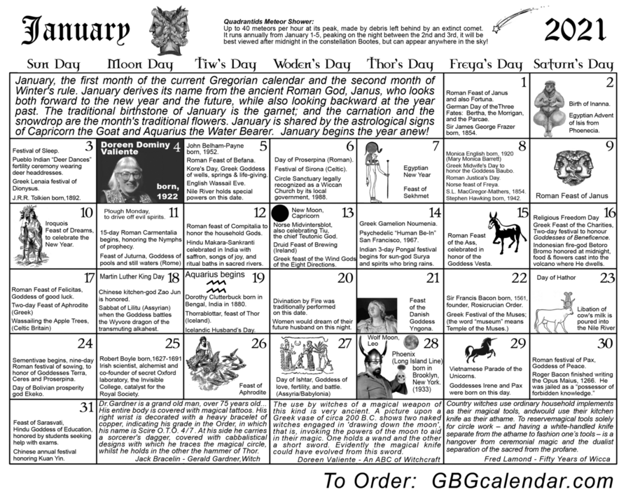 Sample Month - GBG "Year and a Day" Calendar