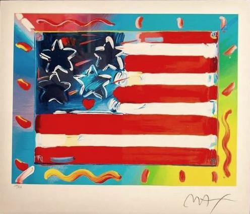 Peter Max Flag with Heart VI