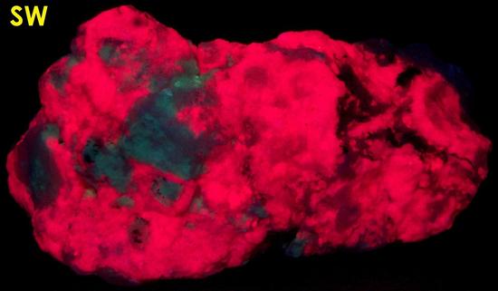 fluorescent Tugtupite, Aegirine Acmite,Tasseq Slopes (Taseq Slopes), Tasseq area, Ilimaussaq complex, Narsaq, Kujalleq, Kitaa Province, West Greenland, Greenland, Denmark