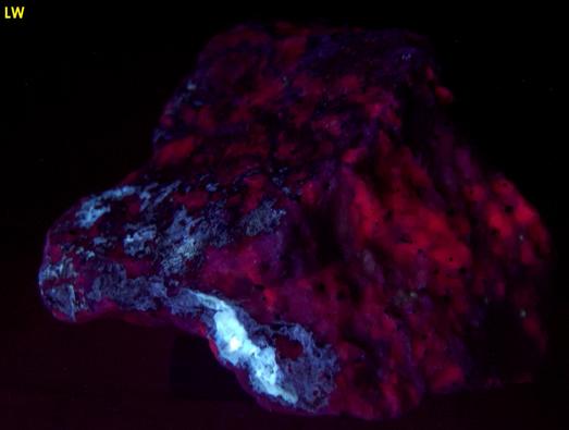 Crazy Calcite - fluorescent DOLOMITE, CALCITE, ARAGONITE, phosphorescent WILLEMITE, DIOPSIDE, FRANKLINITE, ZINCITEFranklin, Franklin Mining District, Sussex County, New Jersey, USA