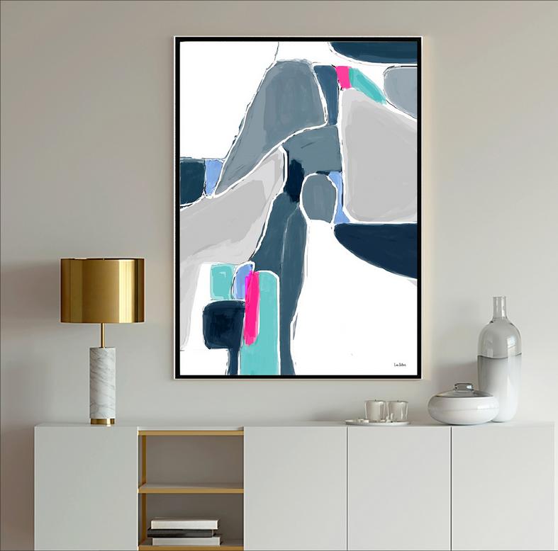 Gray and Blue Abstract Art with geometrics and lines, Dubois Art