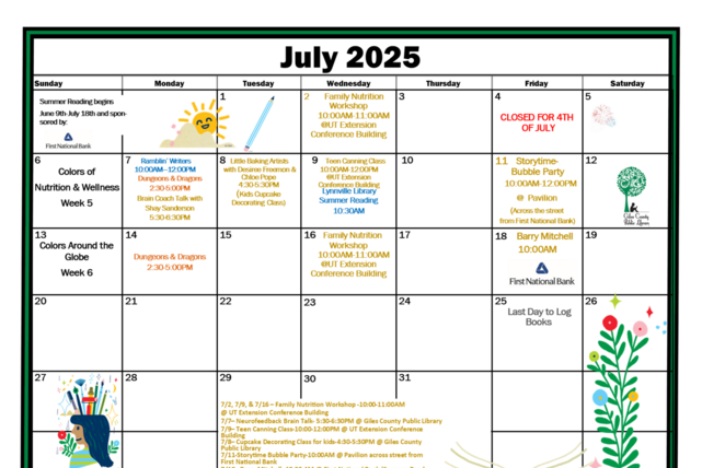 July Calendar of Events