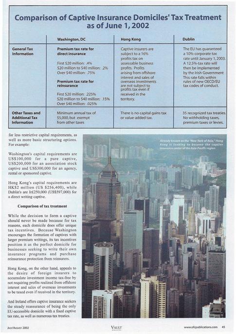 Article written by Maryland Tax Attorney Charles Dillon - Captive Insurance Domiciles: the World is Your Audience pg. 3