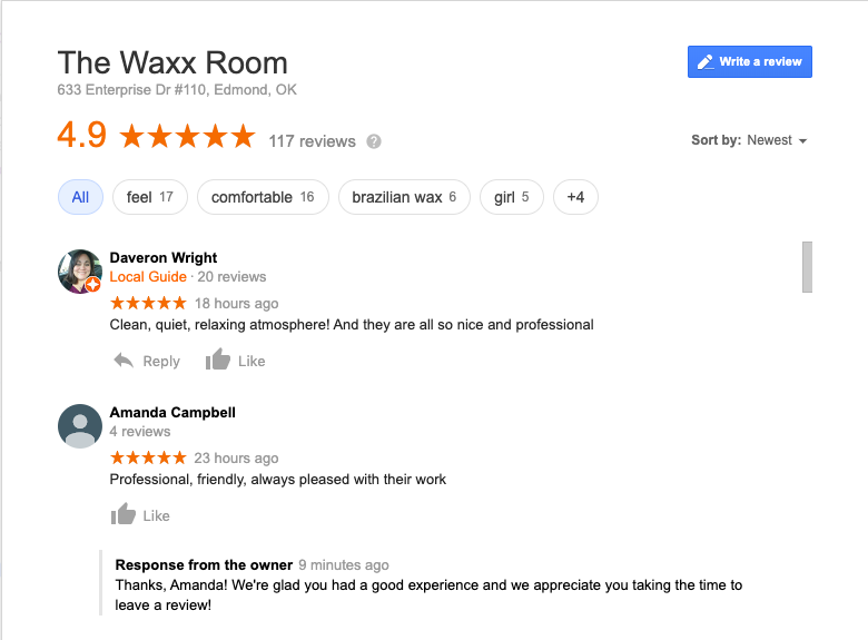 Waxing Google Reviews The Waxx Room Edmond OK