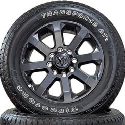 NEW TAKEOFF RAM 2500/3500 20" BLACK ALUMINUM WHEELS WITH LT275/60R20 FIRESTONE TRANSFORCE AT2 TIRES