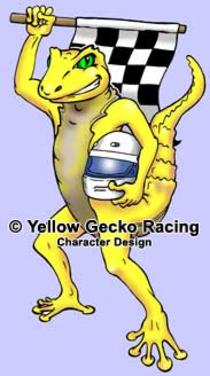 cartoon logo character design Yellow Gecko Motor Racing