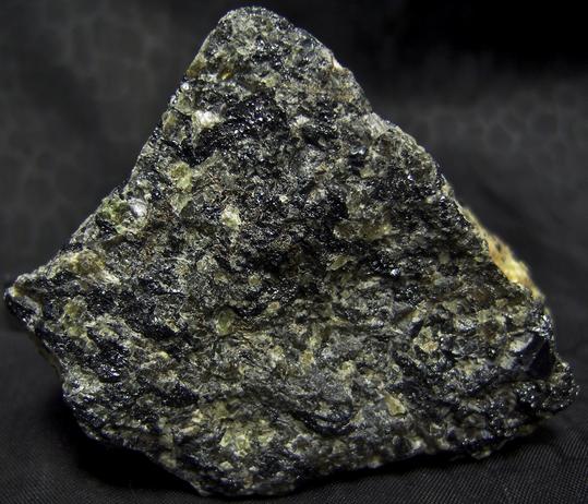 FRANKLINITE, fluorescing WILLEMITE, CALCITE - Sterling Mine, Sterling Hill, Ogdensburg, Franklin Mining District, Sussex County, New Jersey, USA - Franklinite type locality