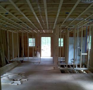 framing the interior of a new house by Adelphia Contracting in Norton, MA.