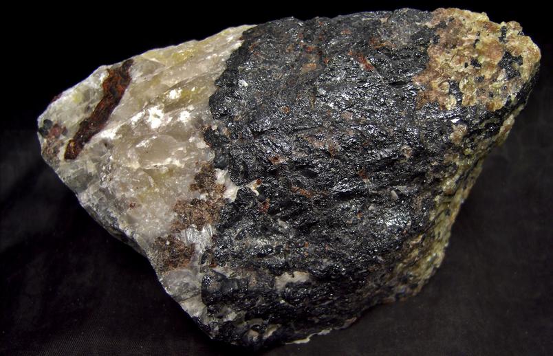 fluorescing CALCITE, WILLEMITE with FRANKLINITE, ZINCITE - Sterling Mine, Sterling Hill, Ogdensburg, Franklin Mining District, Sussex County, New Jersey, USA - type locality - for sale