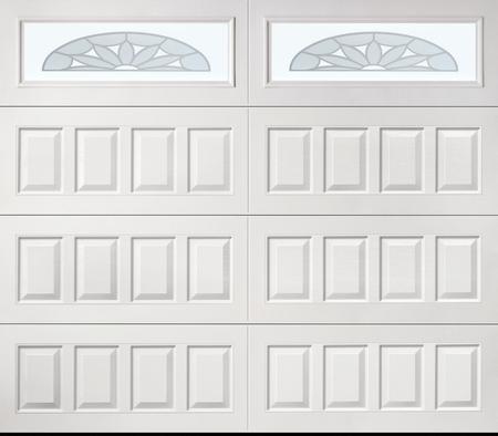 White garage door with decorative windows